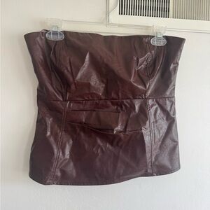 Strapless Faux Leather Tube Top in Deep Burgundy